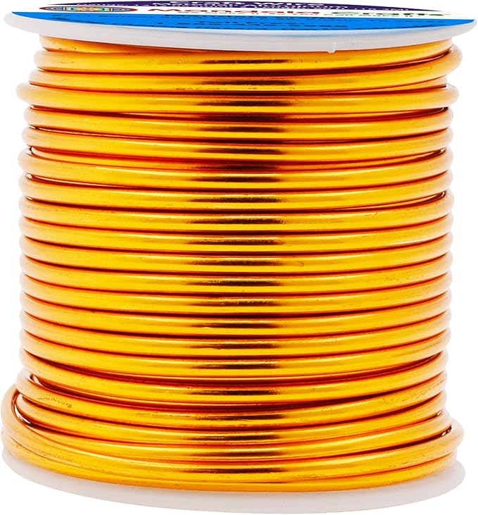 Mandala Crafts 12 Gauge Anodized Aluminum Craft Wire for Jewelry Making - 60 FT Colored Flexible Gold Tone Wire - Bendable for Bonsai Armature Crafting Sculpting