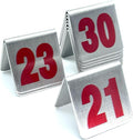 10 Pcs Metal Place Cards Stackable Tent Style Table Numbers，Place Card Holders for Celebration Wedding Party Restaurants Cafes Bars Gatherings meeting Room Board Game Serial (Small 21-30, Red)