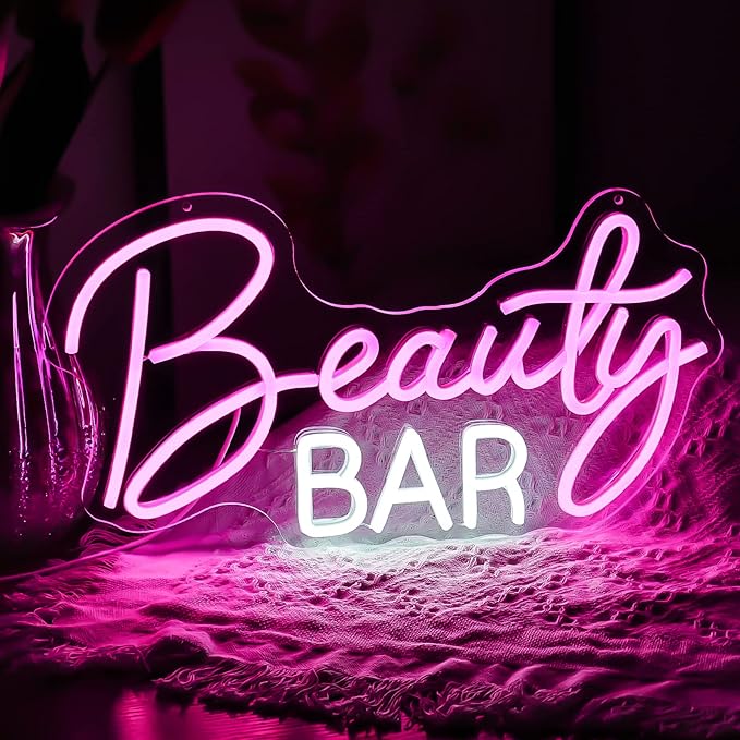 Beauty Bar Neon Sign, Pink Light Up Neon Lights For Wall Decor, Girls Makeup Room Bedroom Decor - Energize Your Space With Magical Ambiance（16.5 X 9 inch）