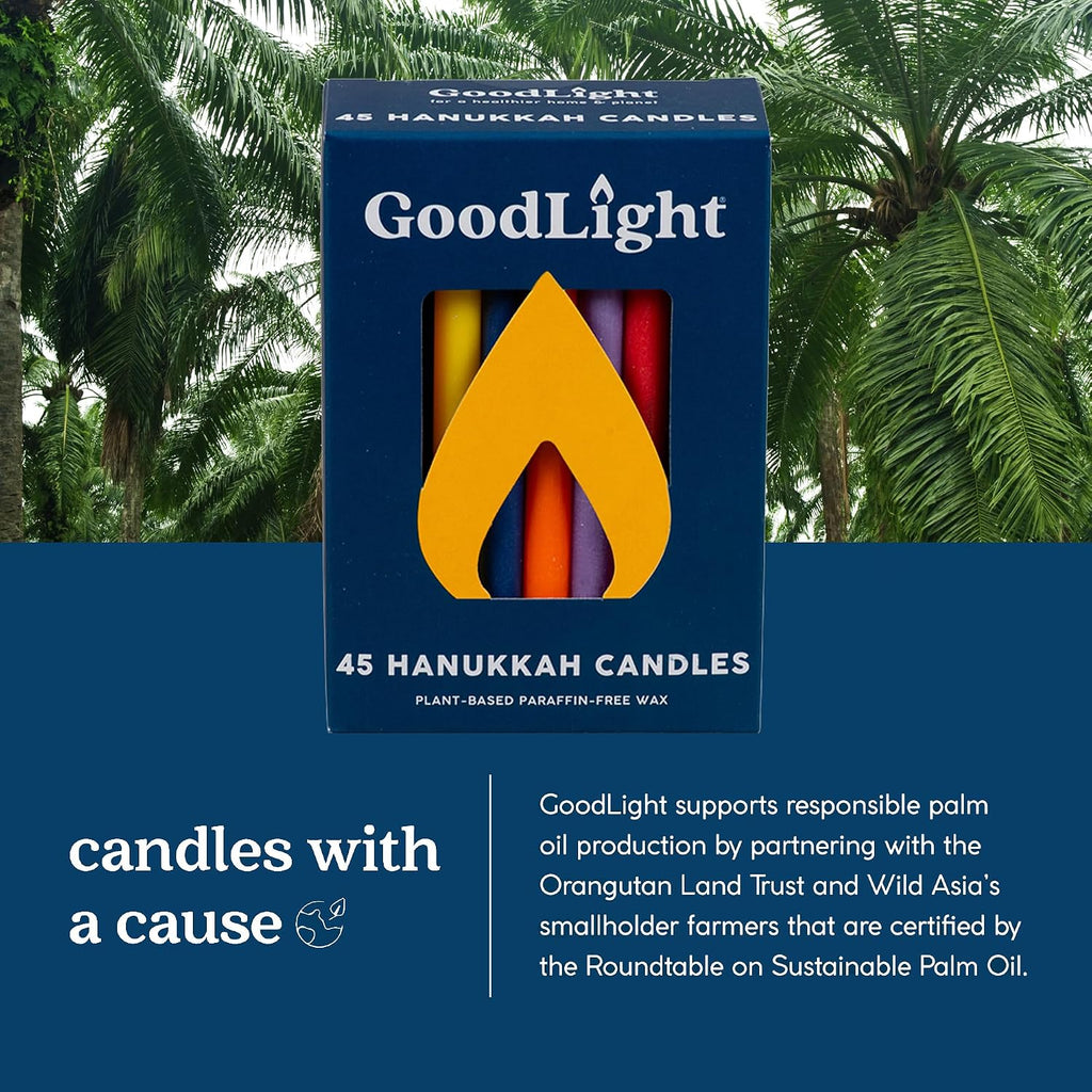 GoodLight Hanukkah (Chanukah) Candles | 45 Minute Burn Time | Dripless Paraffin Free Menorah Candles (45 Count)