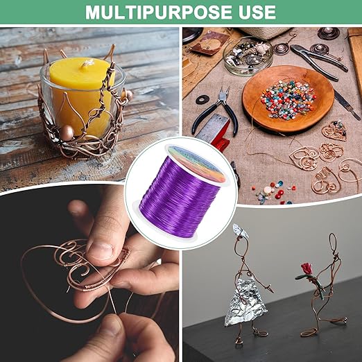2-Rolls 0.4mm Jewelry Wire, 26 Gauge 328FT Craft Wire Copper Beading Wire for Jewelry Making/Planting/Weaving/DIY Crafting, Soft Metal Wires [100M, Purple]