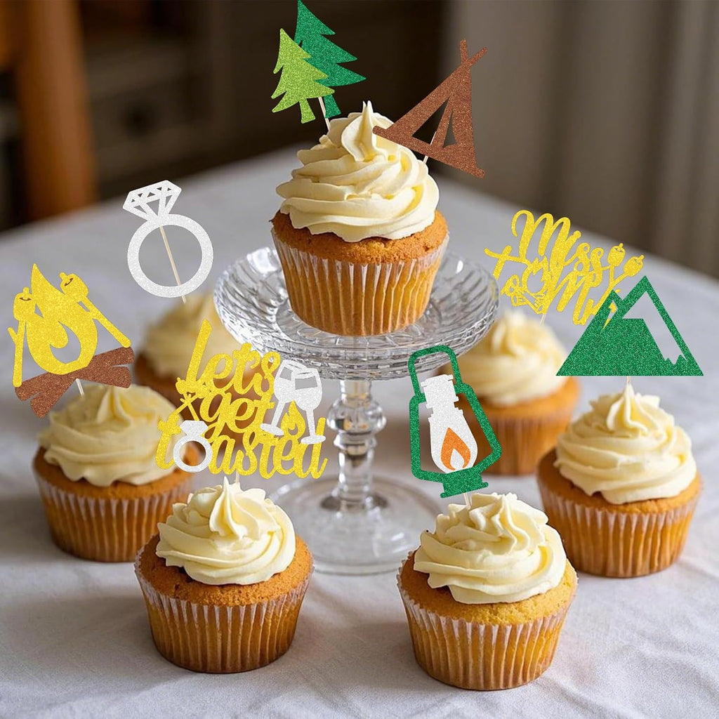 Camp Bachelorette Cupcake Toppers Decorations, 32PCS Camping Bachelorette Cupcake Picks Party Decoration for Bridal Shower Decor Supplies