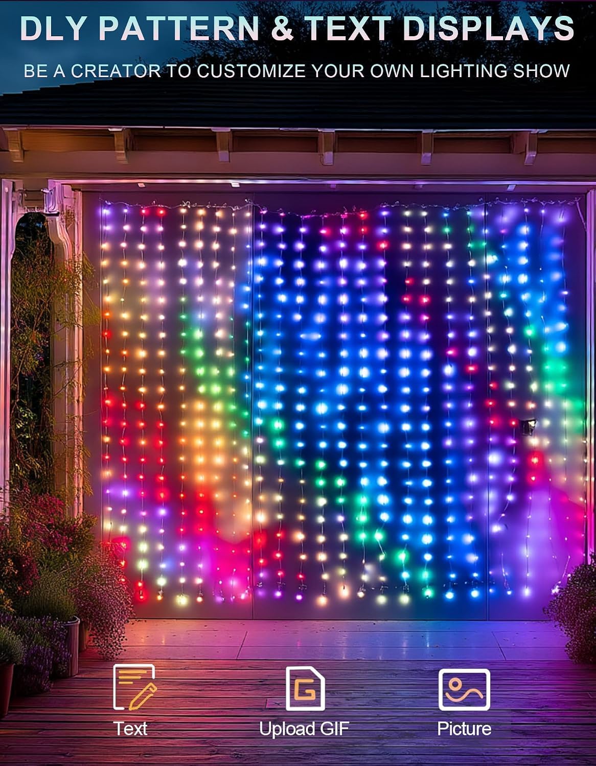 Dazzle Bright Smart Curtain Lights, 400LED 6.6FT x 6.6FT Color Changing Hallo...