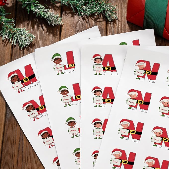 Personalized Christmas Stickers, Custom Name & Elf Waterproof Christmas Gift Tags for Gift Box Holiday Decorations, Stockings, Party Favors