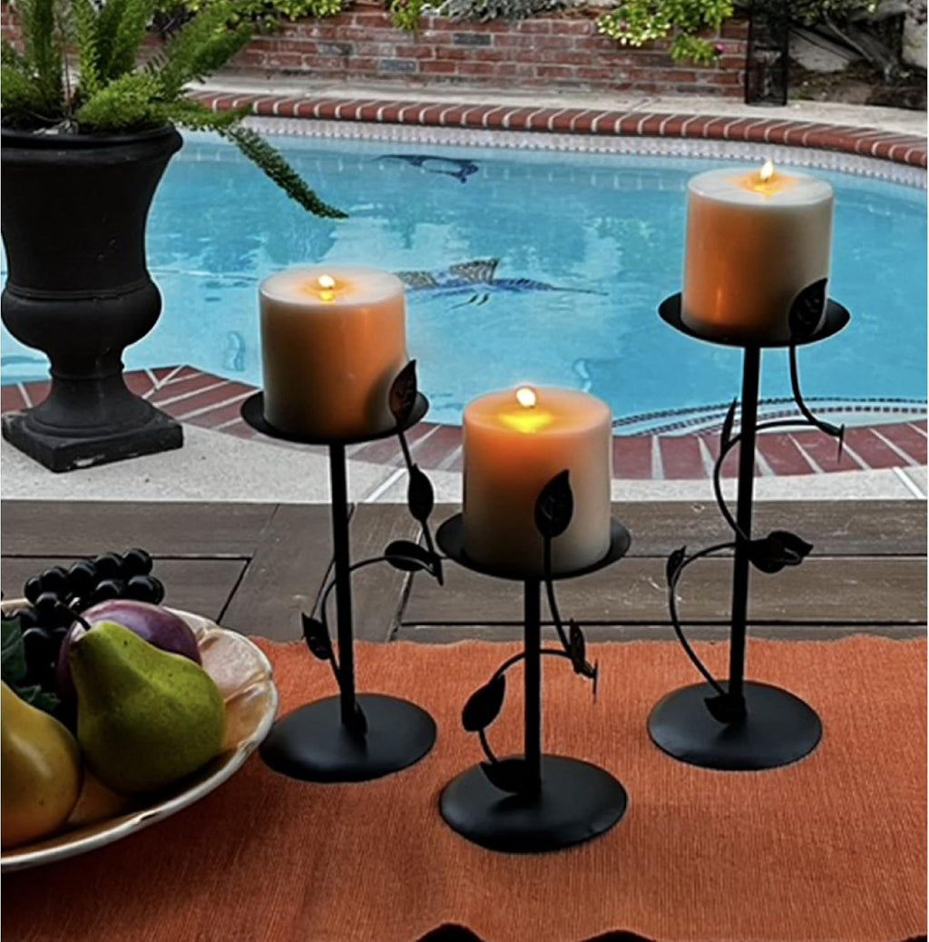 Lily’s Home Art Deco Climbing Vine Pillar Candle Holders, Steel, Black, Set of Three. Candles NOT Included