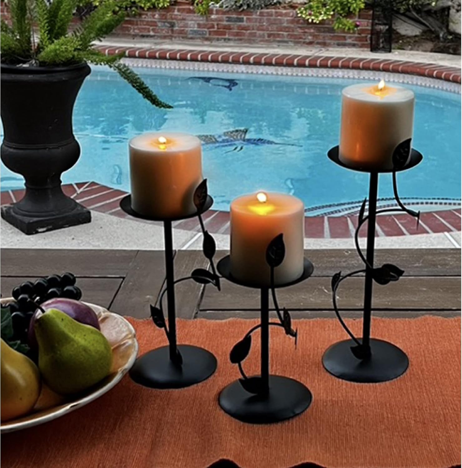 Lily’s Home Art Deco Climbing Vine Pillar Candle Holders, Steel, Black, Set of Three. Candles NOT Included