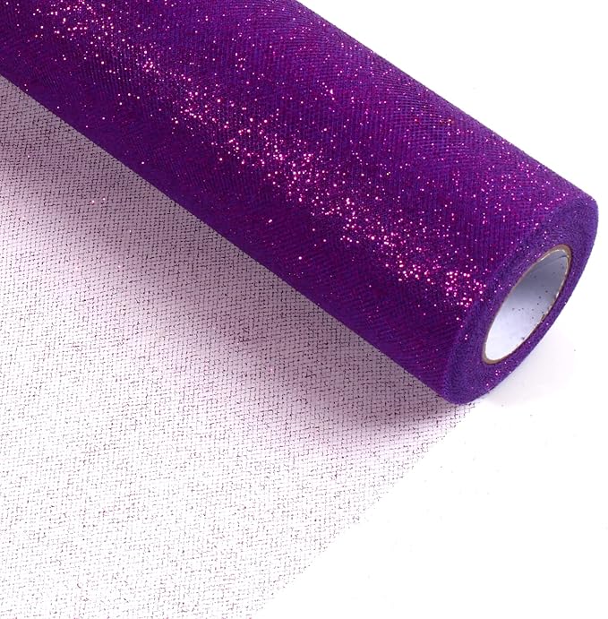 Sparkling Tulle Rolls, 15” by 30 Yards (90FT) Glitter Tulle Spool Ribbon Fabric for Wedding Birthday Bridal Shower Tutu Skirt Party Gift Wrapping(Purple)