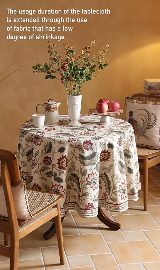 ISAENNE Designer Provence Floral Small Round Tablecloth,Linen Colorful Washable Indoor Table Cloth,Durable Home Decor Tablecloths for Dining Thanksgiving Kitchen Christmas,Diameter 55"-Ratina