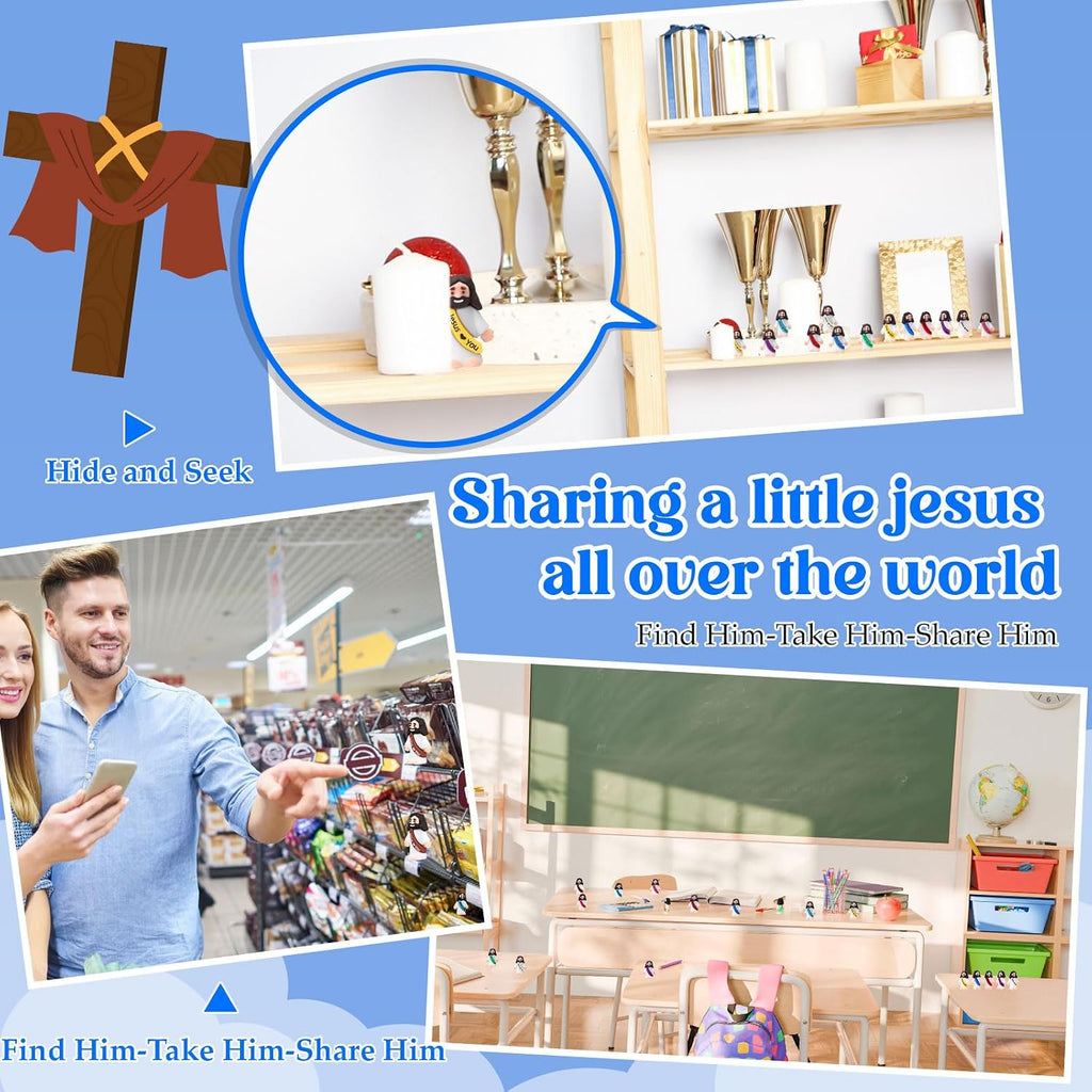 Bememo 400 Pcs Mini Jesus Figures Little Jesus Love You Rubber Action Figures to Hide and Seek for Religious Party Favors Easter Egg Stuffers Sunday Baptism