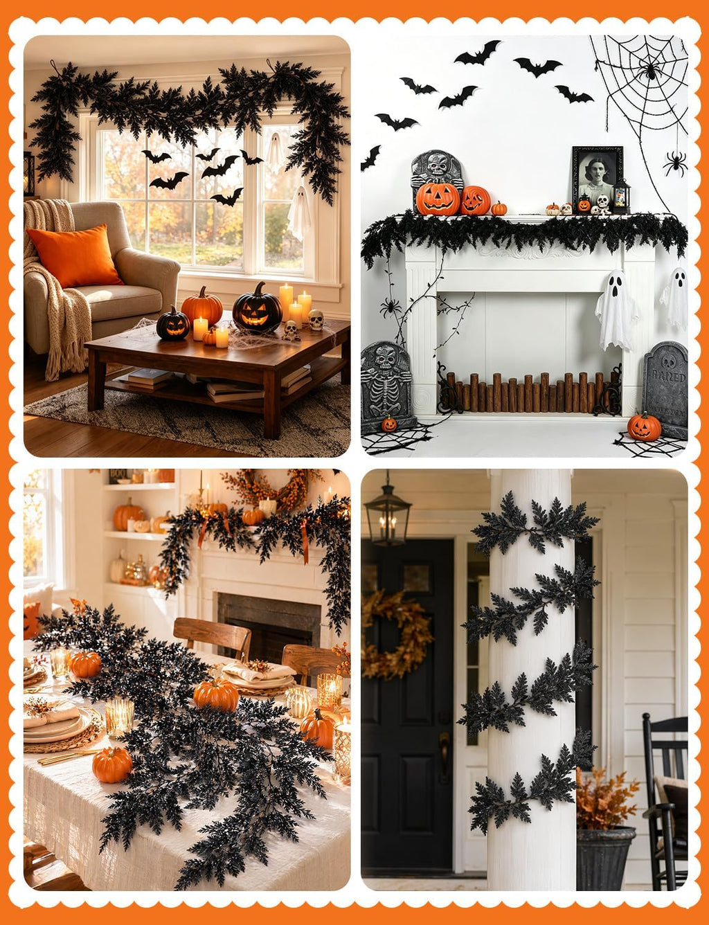 5.91 ft black halloween cedar pine garland, realistic on a desk or shelf