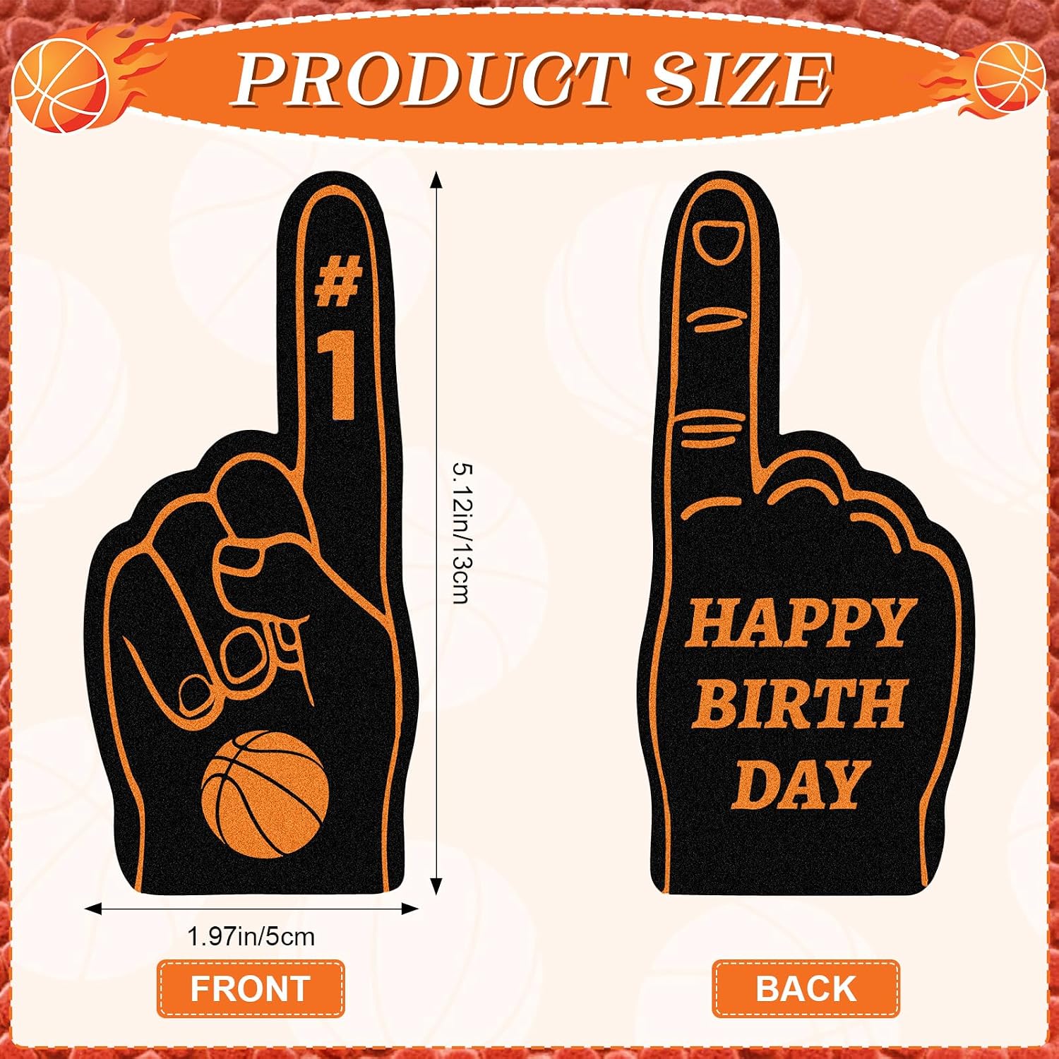 Foilswirl 24 Pack Foam Finger Cheerleading Foam Hand Sports Themed Party Favors for Celebration Events School Birthday Sporting Party Decoration (Basketball)