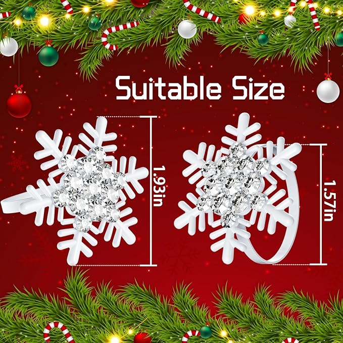 Halatool Christmas Napkin Rings Set of 8, White Snowflake with White Rhinestone Napkin Holder for Christmas Thanksgiving Winter Holiday Place Setting, Weddings, Party Table Decoration