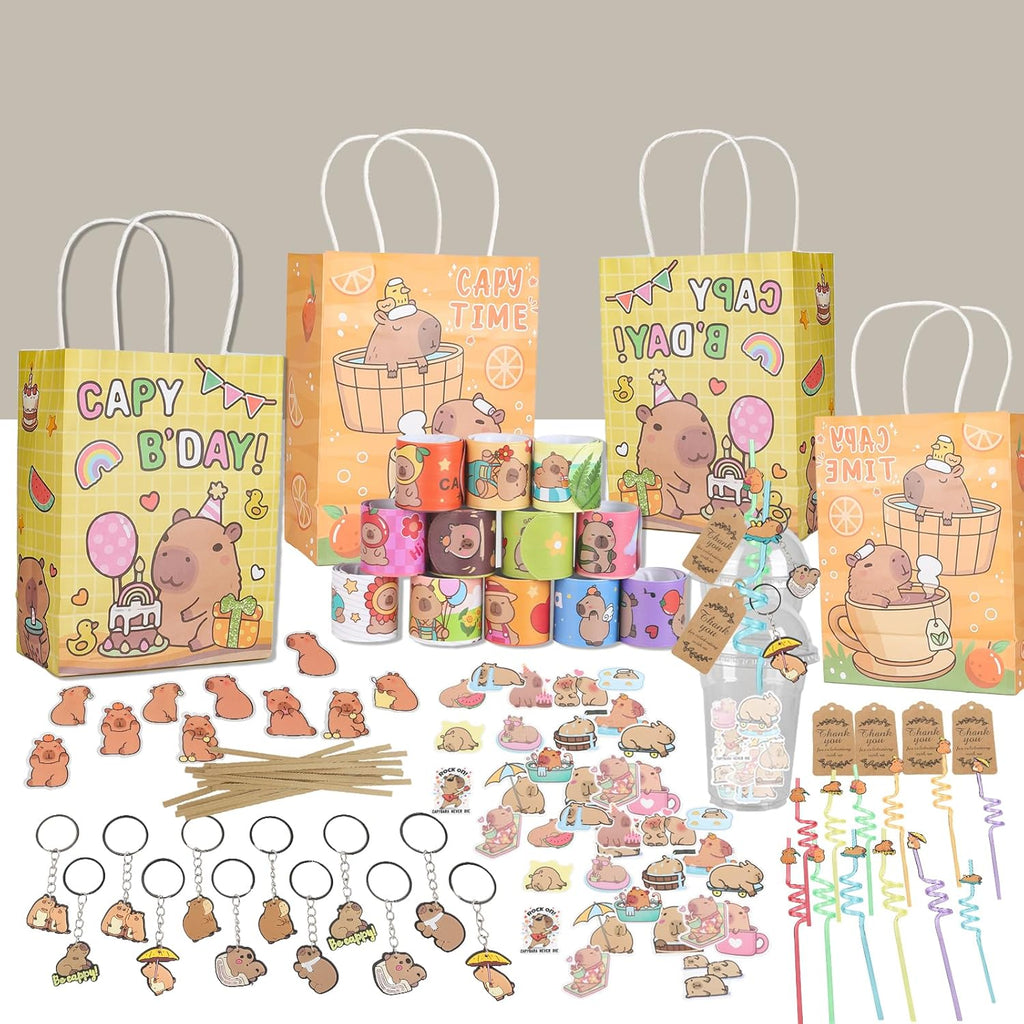 158 PCS Capybara Party Favors,Birthday Supplies, Team Gifts, Classroom Gift Rewards,Suitable Capybara Party Favors for 12, Capybara-Themed Decorations (Capybara)
