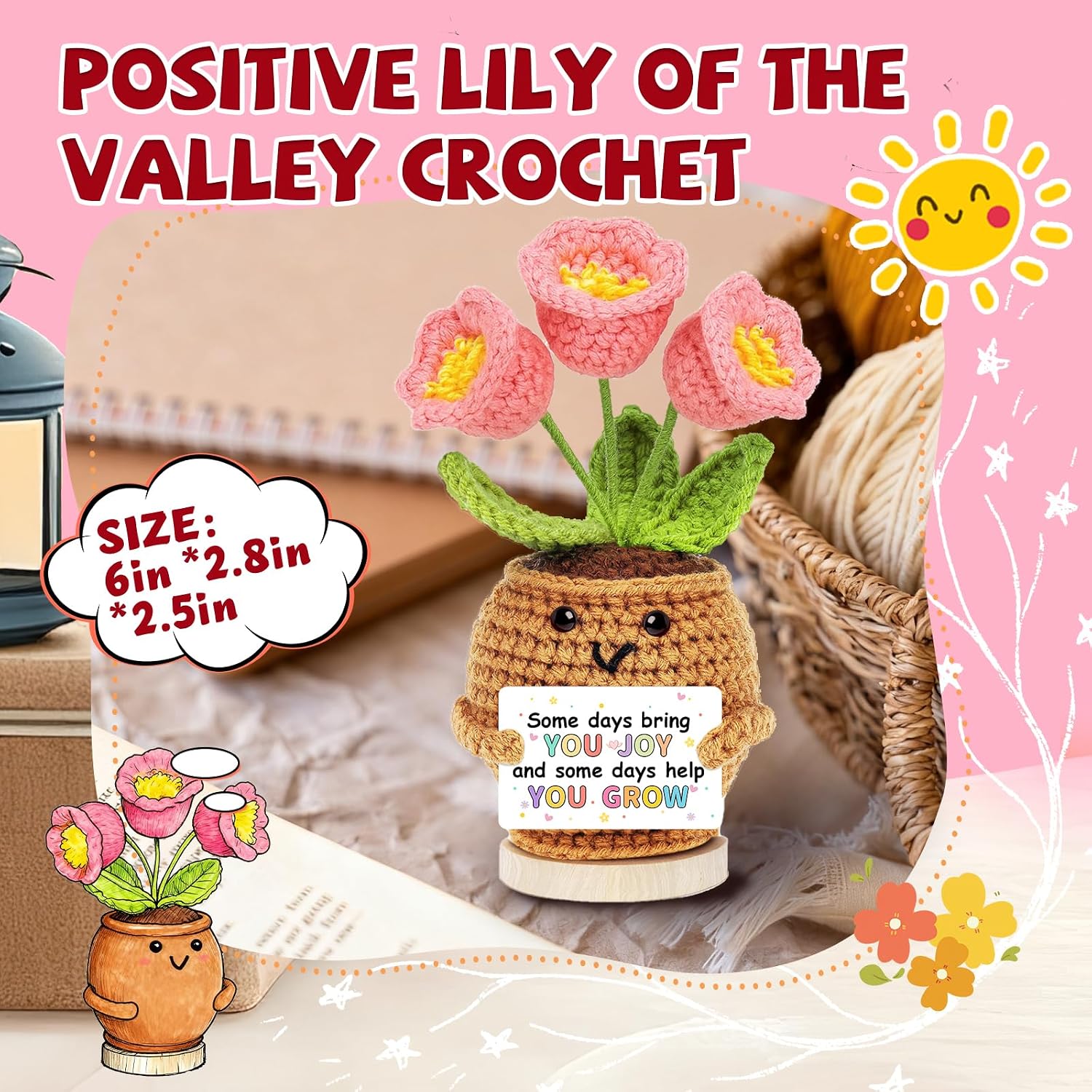 Hoedia Handmade Positive Flower Crochet - Inspirational Gift for Women Coworkers Teens Friend Sister - Cute Cheer Up Mother’s Day Easter,Birthday,Retirement,Goodbye Gifts