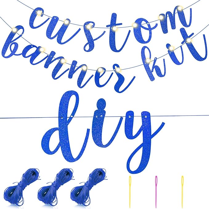 TaoBary 167 Pcs DIY Banner Kit Happy Birthday Glitter Banner Customizable Glitter Make Your Own Kit 162 Letters Symbols and Numbers 3 Rope for Birthday Halloween Wedding Christmas(Royal Blue)