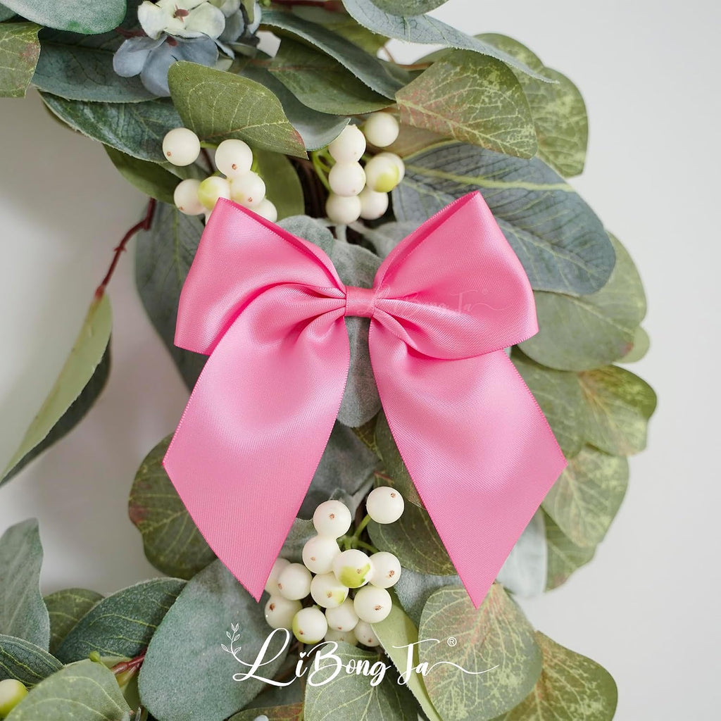 24 PCS Hot Pink Bows 5" Pre-Tied Fuchsia Pink Satin Ribbon Twist Tie Bow for Gift Wrapping Candy Treat Bags Crafts Baby Shower Birthday Party Favors Wedding Decor