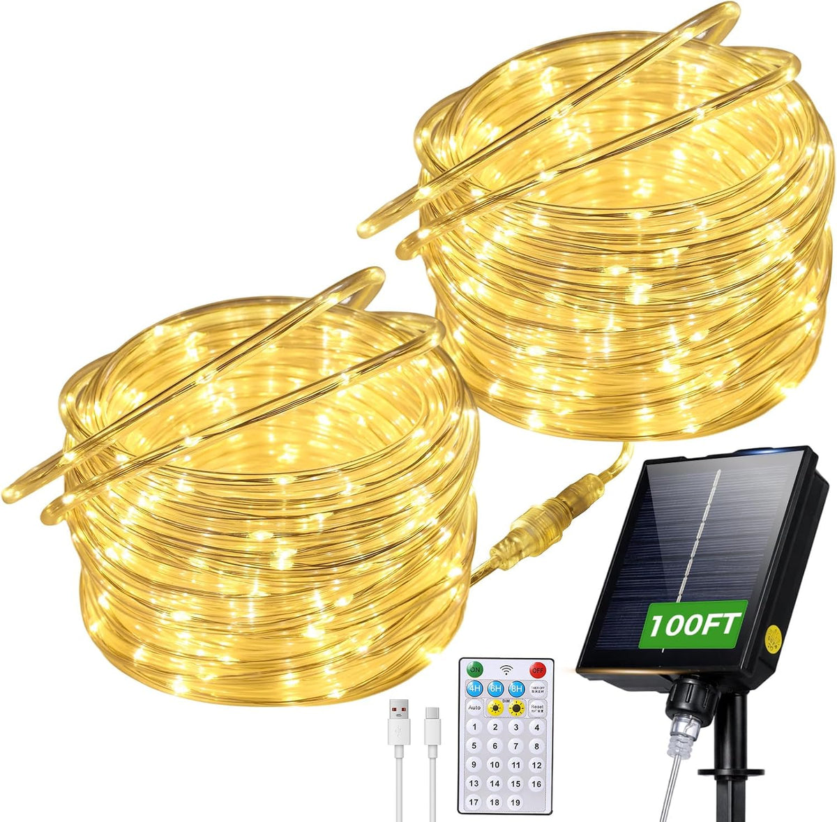 connectable 100ft 600led solar rope lights outdoor waterproof, main product view