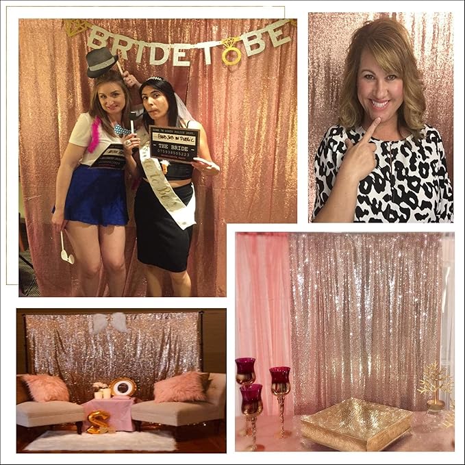Poise3EHome Rose Gold Sequin Backdrop,8FT x 10FT Sequin Photography Backdrop Curtain for Party Decoration