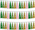 3P Sage-Green Pink-Gold Foil Fringe Metallic Tassel Garland, Tassels Banner Streamers for Parade Floats, Bachelorette, Wedding, Birthday, Halloween, Christmas, Bridal/Baby Shower Party Decorations