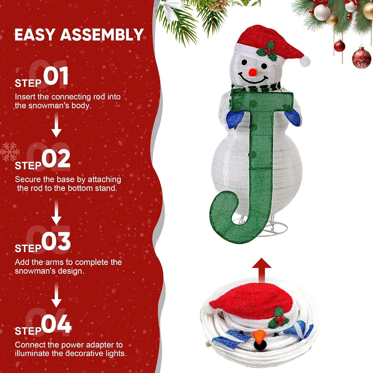 foowin lighted 3 pcs 3d outdoor snowman family, package contents