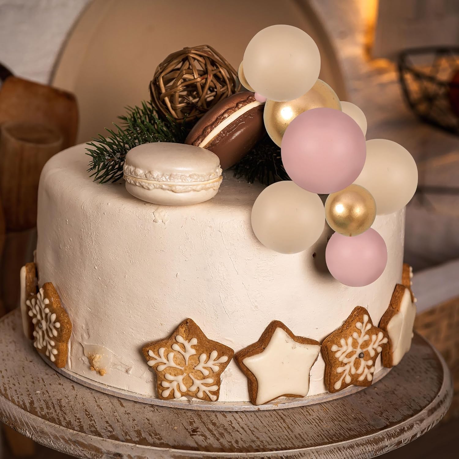 Gyufise 30Pcs Ball Cake Topper Ball Cake Picks Colorful Pearl Ball Shaped Cupcake Insert Cake Topper for Bear Theme Birthday Party Favors Wedding Decoration Supplies Apricot Gold Light Brown