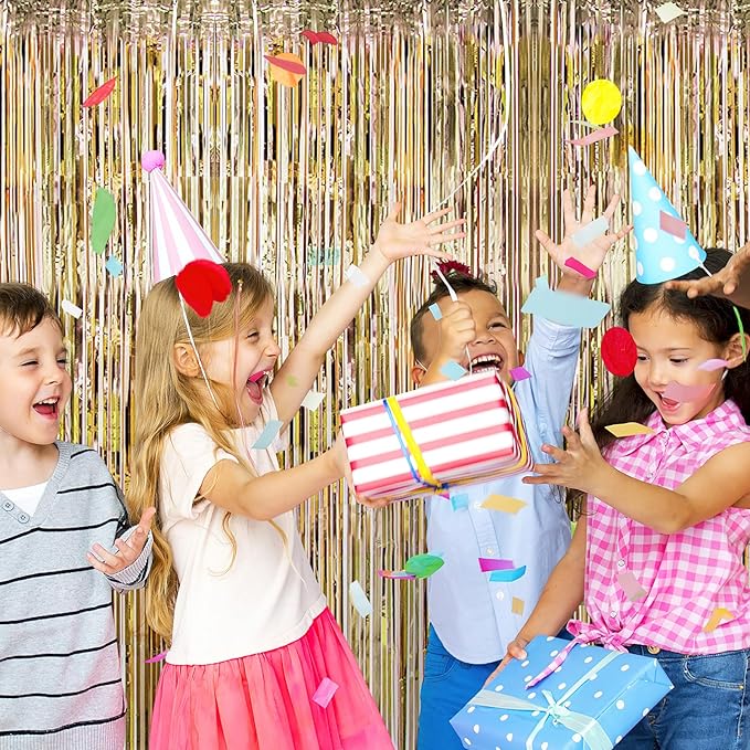 5 Pack Champagne Gold Foil Curtain Backdrop 3.2ft x 9.8ft Metallic Tinsel Foil Fringe Curtains Streamer Photo Booth Backdrop for Birthday Party Engagement Bachelorette Party Decorations