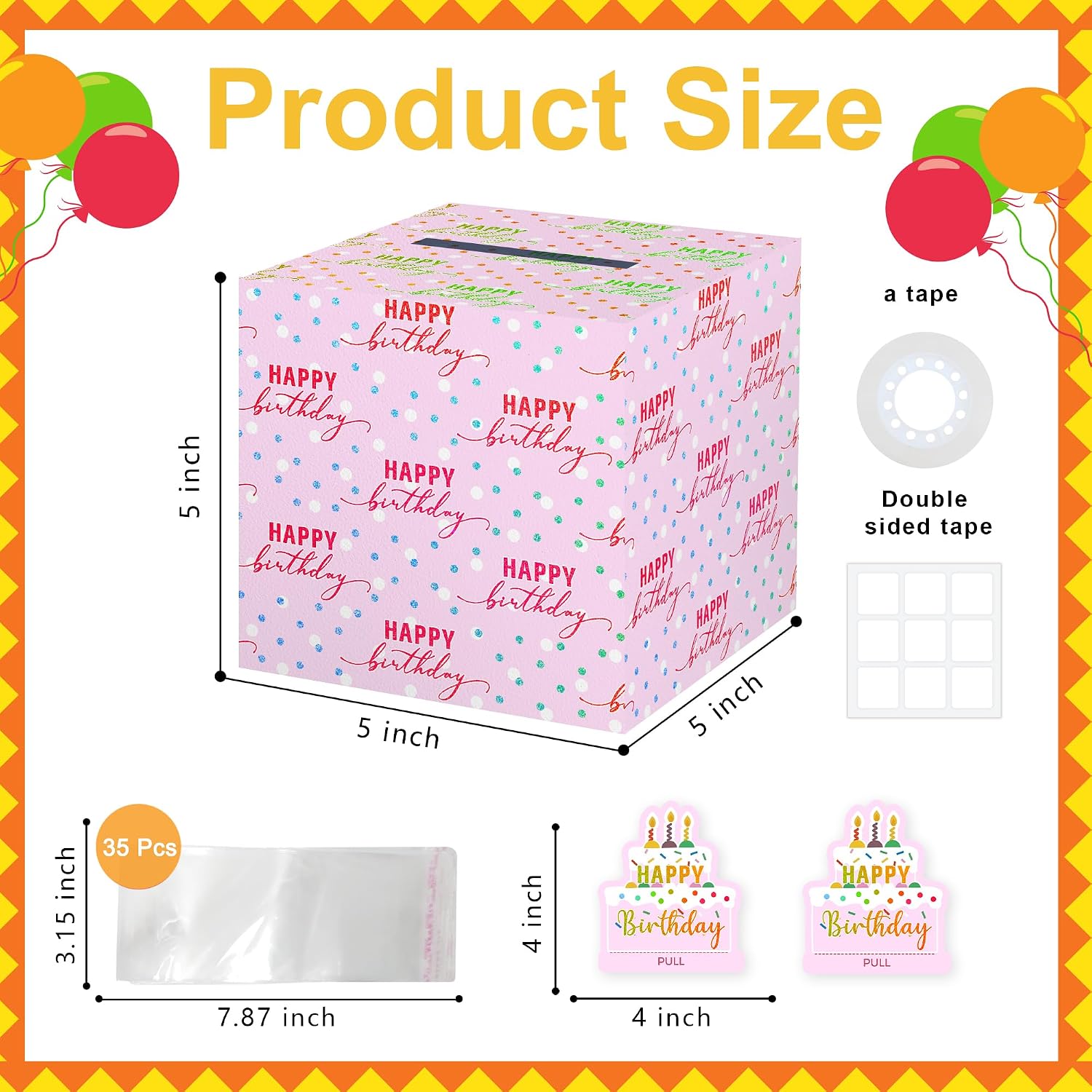 Azbuk Pink Birthday Pull-Out Money Gift Box for Any Age | Happy Birthday Money Box for Cash Gift with Pull Out Cake Card and 35Pcs Bags, A Fun and Loving Way to Offer Cash Gift