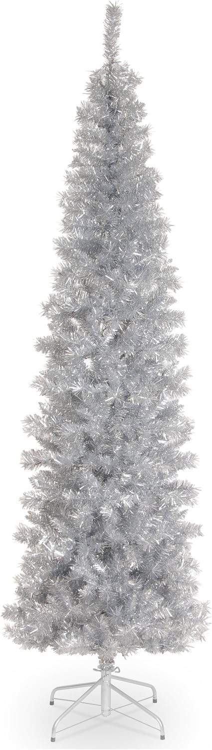 national tree company 7ft unlit silver tinsel artificial, main product view