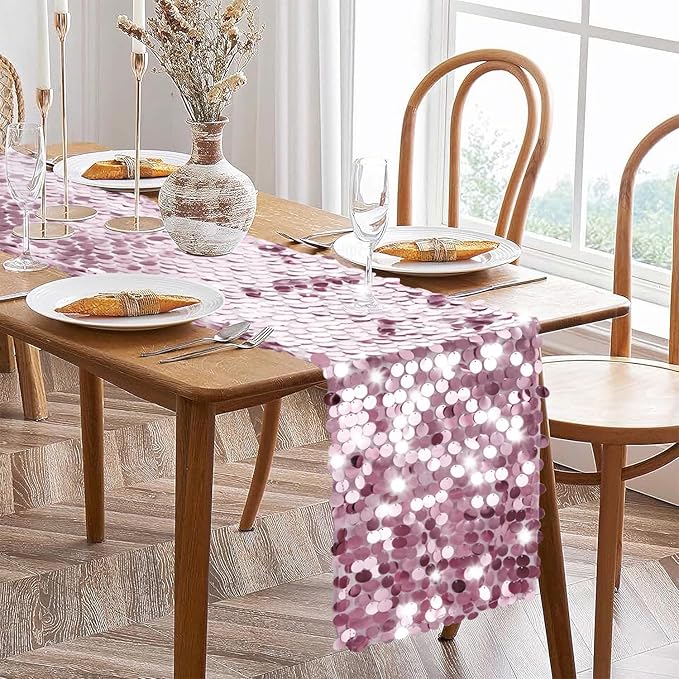 VHH Sequin Table Runner 12 x 108 inches Pink Table Runner, Glitter Runner for Party Wedding Birthday, Party Spring Easter Rustic, Birthday Supplies Decorations (1 Pack).