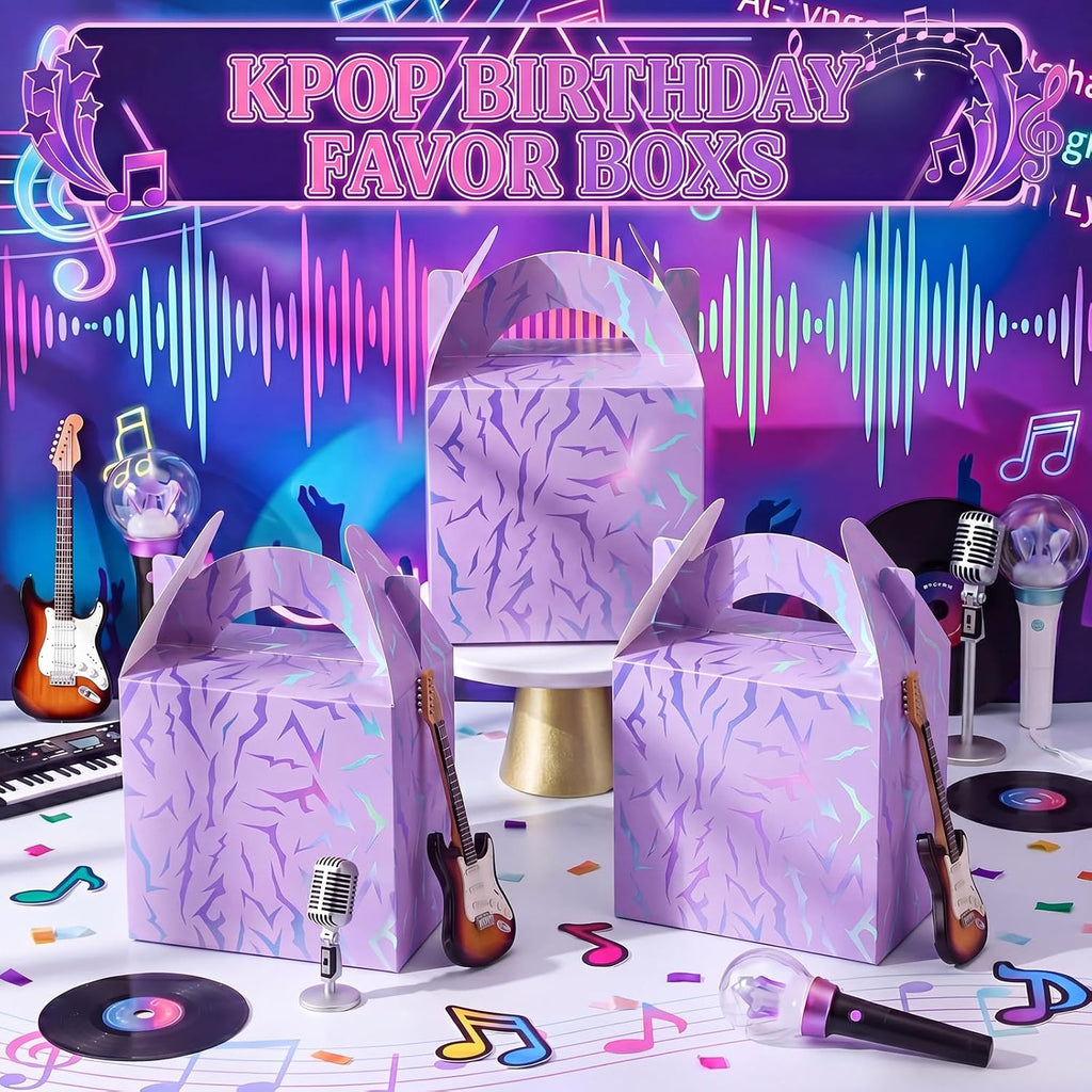 Sinload 24 Pcs Purple Kpop Theme Birthday Party Favor Treat Boxes Theme Gift Candy Boxes 6.1 x 3.9 x 8.3 in Cardboard Goodie Present Box for Birthday Party Baby Shower Movie Fans Supplies Decoration