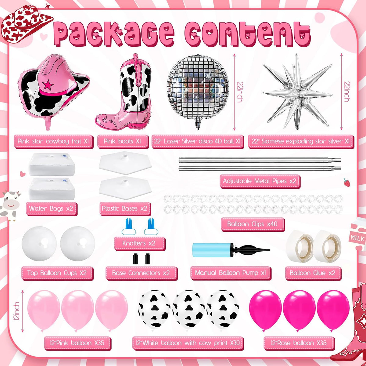 kasyat 2 sets disco cowgirl balloon column stand shown in use