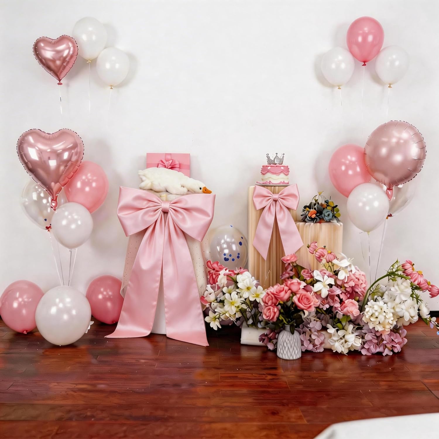 Pink Bow Decor 2 Pack,Large & Small Pink Coquette Room Backdrop Wall Decor for Valentine's Day Bachelorette Bridal Shower Wedding Birthday Christmas Decorations