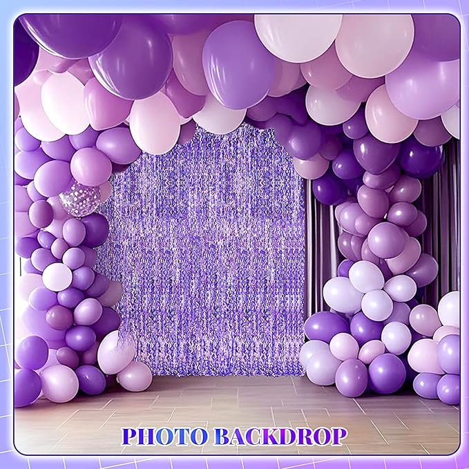 Jutom 6 Pieces 3.3 x 6.6 ft Wavy Tinsel Foil Fringe Curtains Foil Fringe Streamer Backdrop Party Curtain for Sea Mermaid Baby Shower Birthday Party Decoration(Purple)