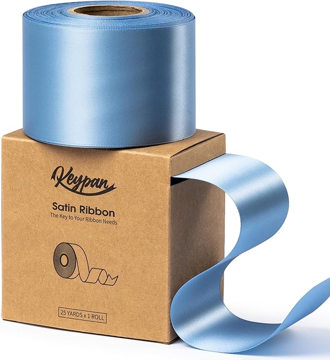 French Blue Satin Ribbon 2.5 Inch Double-Faced Ribbons 25 Yards for Gift Wrapping Flower Bouquet Wedding Paper Bows Invitations Crafts