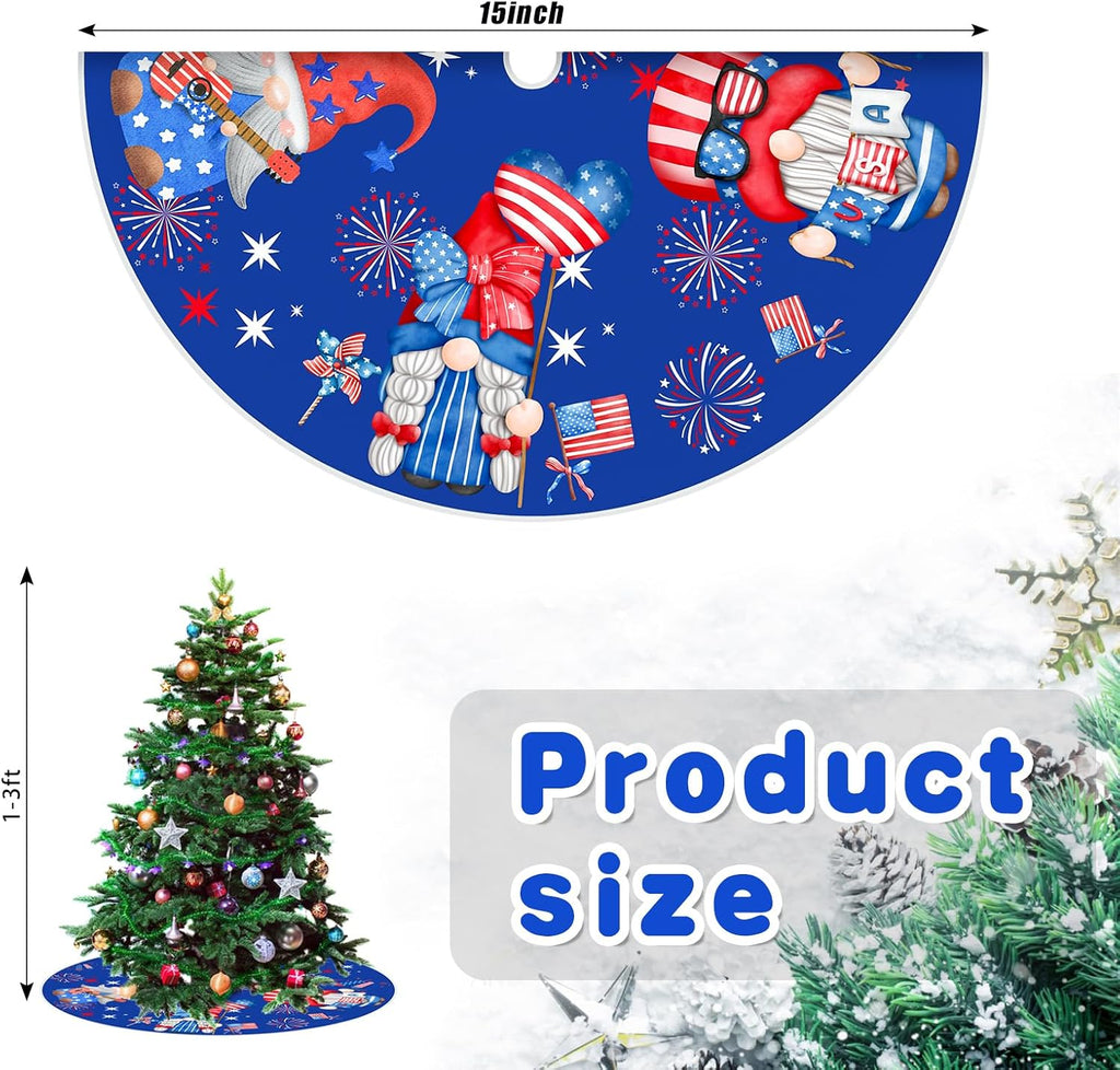 15 Inch Mini Summer Tree Skirt 4th of July Patriotics Tree Skirt Double Sided Print Mat Independence Day Holiday Party Supplies Home Tabletop Christmas Tree Decoration
