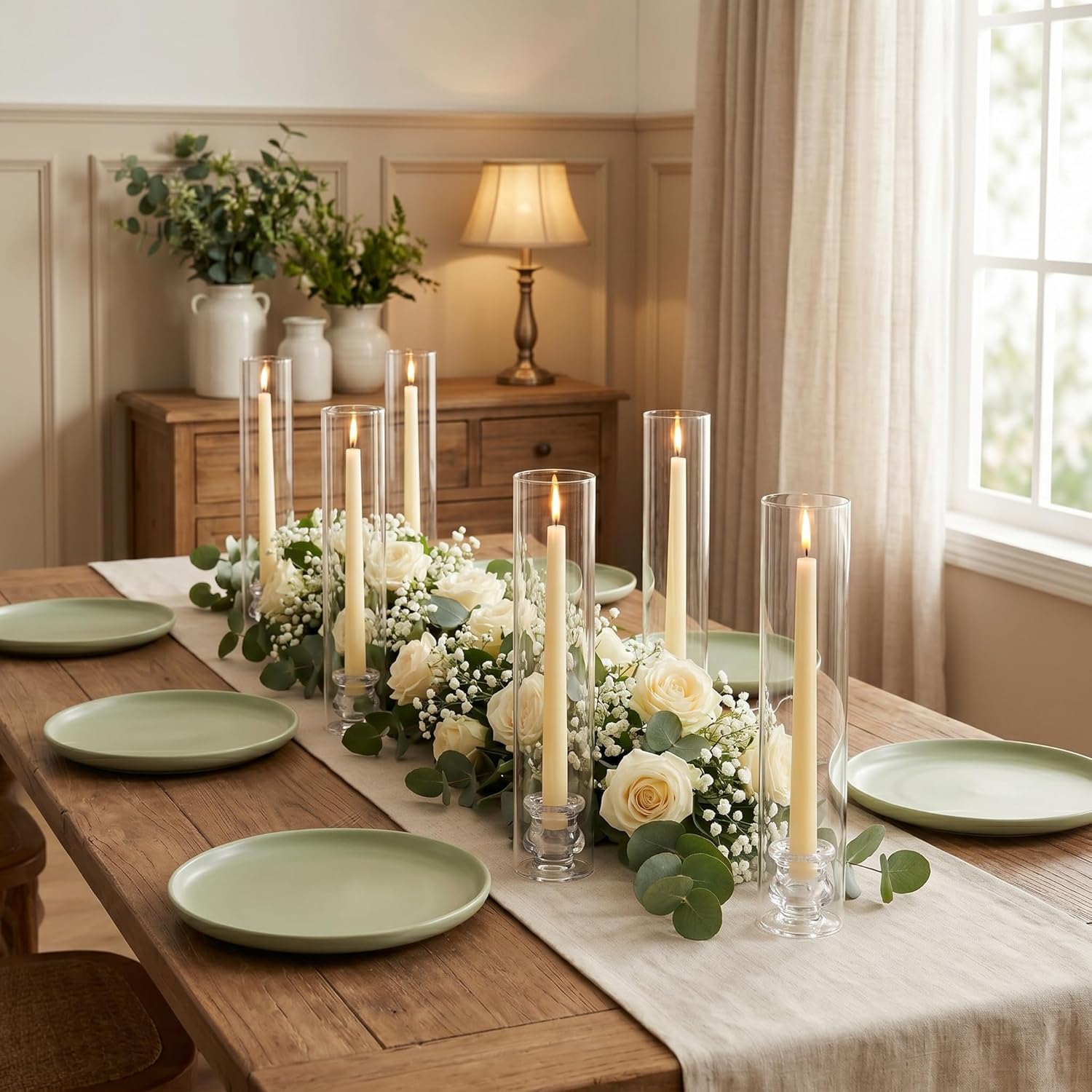Hurricane Glass Candle Holders Set of 16, 11.8" H Clear Cylinder Windproof Candle Holder Chimney Tubes, Taper Glass Candlestick Holders for Home Decor Wedding Party Table Centerpieces