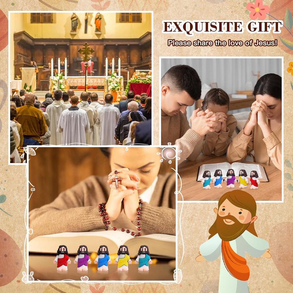 Bememo 150 Pcs Christian Gifts Bulk Bible Verse Cards Little Jesus Figures Prayer Cards Organza Bags for Easter Hunt Religious Party Favors Sunday Baptism, 50 Set(Classic Color,Open Hands)