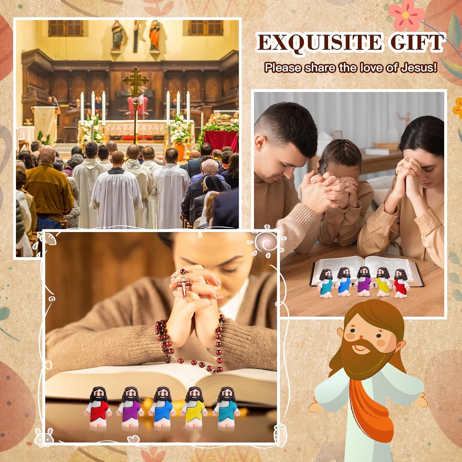 Bememo 150 Pcs Christian Gifts Bulk Bible Verse Cards Little Jesus Figures Prayer Cards Organza Bags for Easter Hunt Religious Party Favors Sunday Baptism, 50 Set(Classic Color,Open Hands)