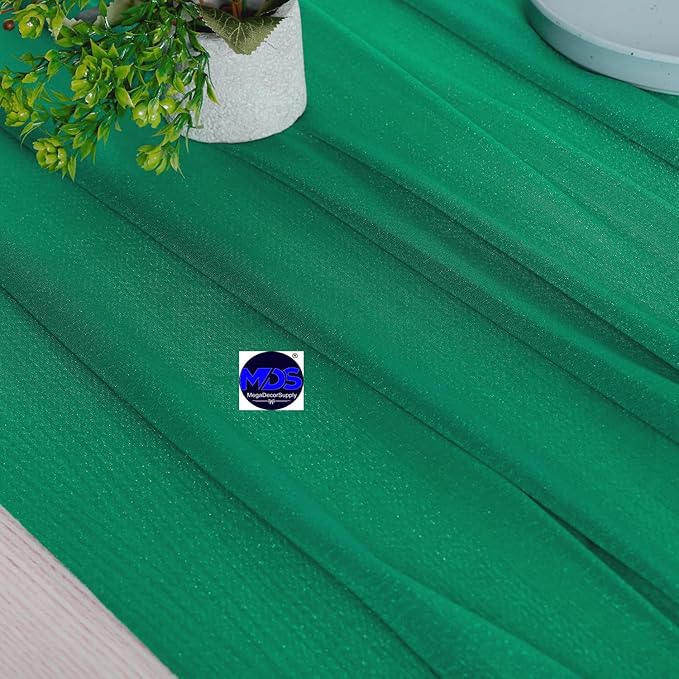 MDS 25 Pack 10ft Chiffon Table Runner 29 x 120 Inches Sheer Wedding Runner Romantic Rustic Table Runner for Wedding Decorations, Birthday Parties, Bridal Shower Party Arch Decor - Emerald Green