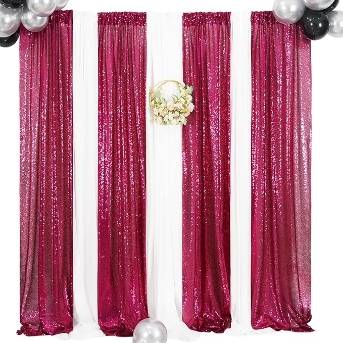 Poise3EHome Hot Pink Sequin Backdrop Curtains,4 Panels 2FTx8FT Glitter Background for Party Birthday Party Baby Shower Wedding Christmas Thanksgiving Halloween Holiday Festival Decor