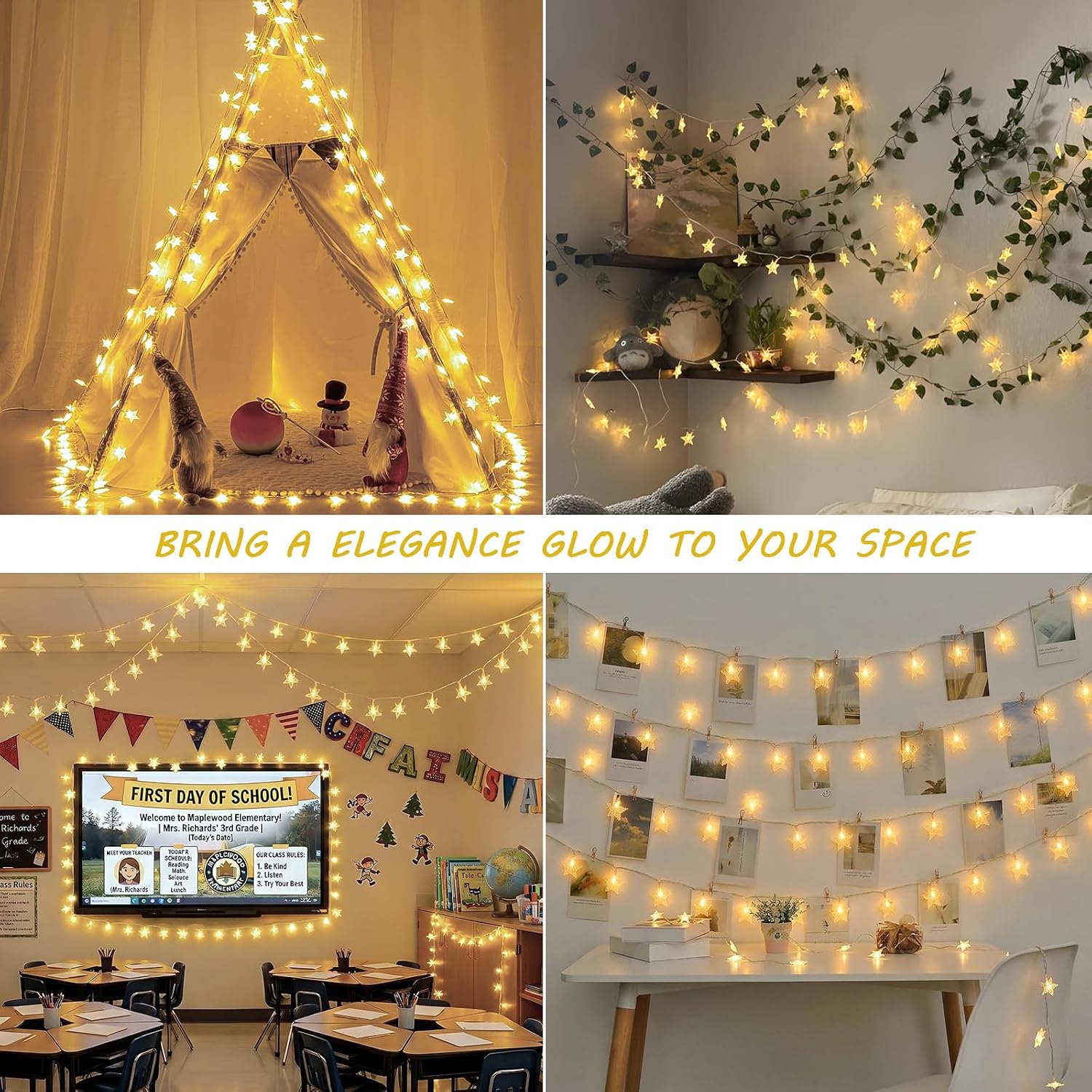 HEYFUNi Warm White Star String Lights,39FT 100LED Plug in Fairy Twinkle Lights with 8 Modes Waterproof for Indoor Christmas Tree, Home, Girls'Room, Garden, Party, Wedding, Classroom Decor(Warm White)
