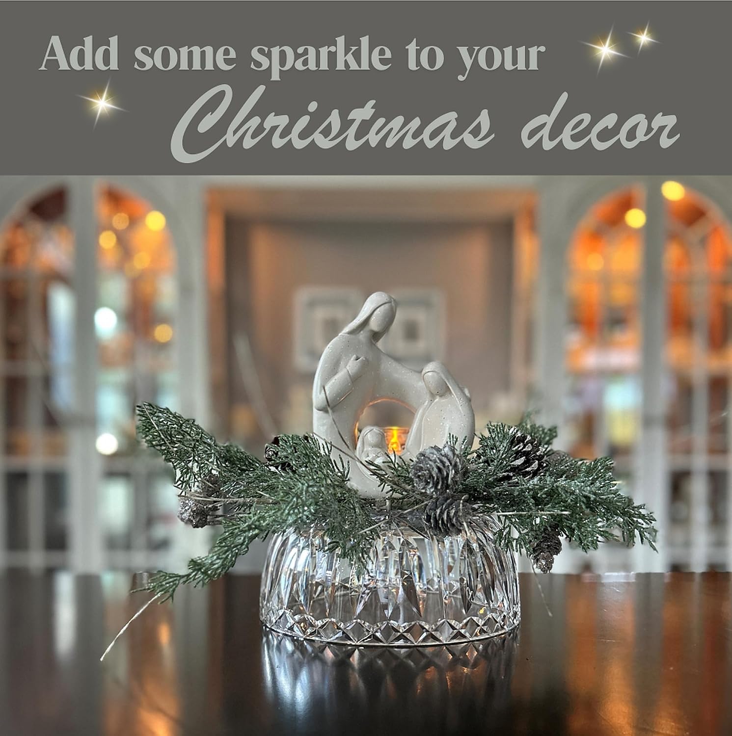 Nativity Sets for Christmas Indoor Statue with LED Tealight Candle Holder Contemporary Style Decoration Holy Family Figurine Gift, Present, Decorate for Holidays