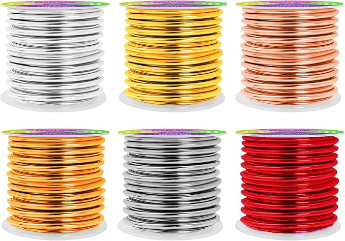 Mandala Crafts 8 Gauge Anodized Aluminum Craft Wire for Jewelry Making - 120 FT Colored Flexible Silver Copper Light Gold Gray Gold Red Wire - Bendable for Bonsai Armature Crafting Sculpting