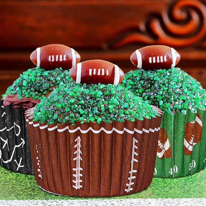 Whaline 600Pcs Football Cupcake Liners 6 Styles Rugby Cupcake Wrappers Baking Cups Holders Sports Theme Muffin Baking Liners for Birthday Party Holiday Party Post-match Celebration