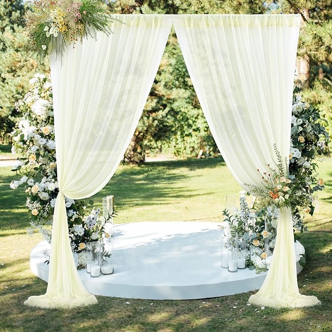 PARTISKY 10ftx7ft Ivory Chiffon Backdrop Curtains, Wrinkle-Free Sheer Fabric Photo Drapes for Wedding Ceremony Arch Birthday Baby Shower Photography Stage Decor 5ft x 7ft, 2 Panel