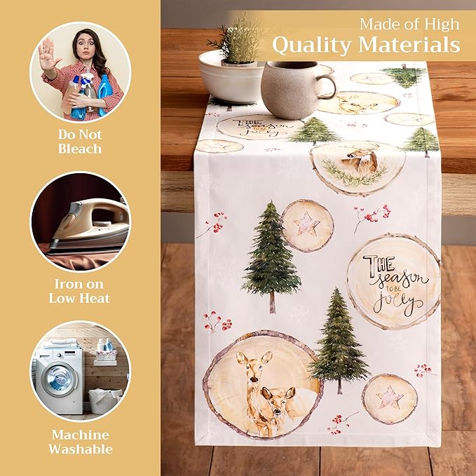 Maison d' Hermine Table Runner 100% Cotton Single Layer Table Runners 108 inches Long for Thanksgiving Christmas Decorations Home Kitchen Dining Party Wedding (Mountain Life, 14.5" x 108")