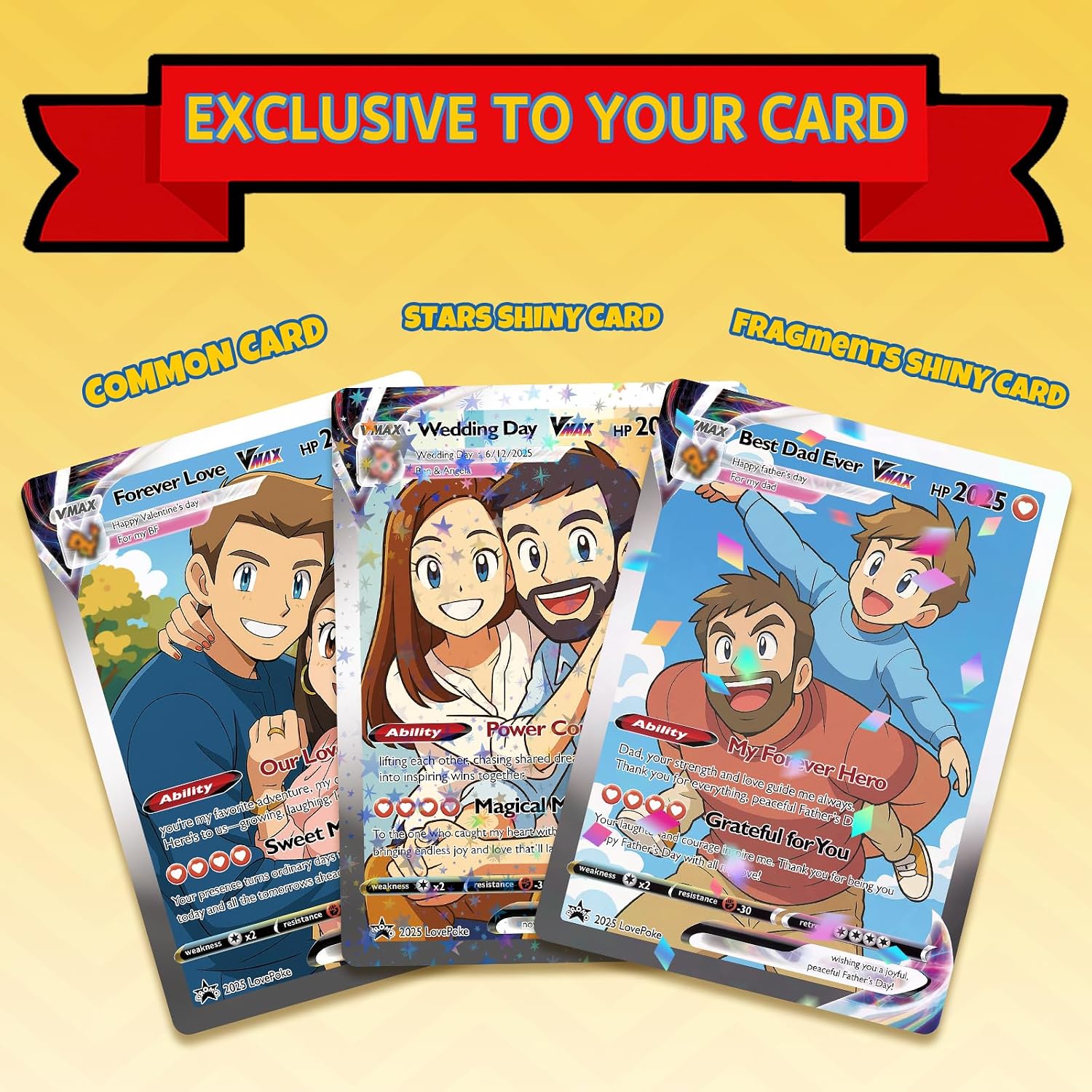 Custom Poke Cards Couple Personalized with Anime Picture & Name Customized Trainer or Character Card Gifts for Anniversary Christmas Valentines Birthday Fathers Day