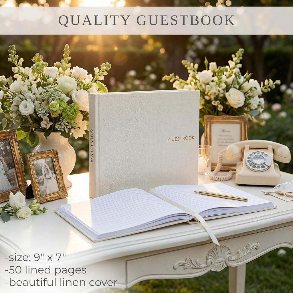 ZICOTO Beautiful Linen Wedding Guest Book for Your Wedding Reception - Simply Elegant Guestbook to Sign in and Add Polaroid Photos - The Perfect Baby Shower Guest Book and Addition to Your Big Day