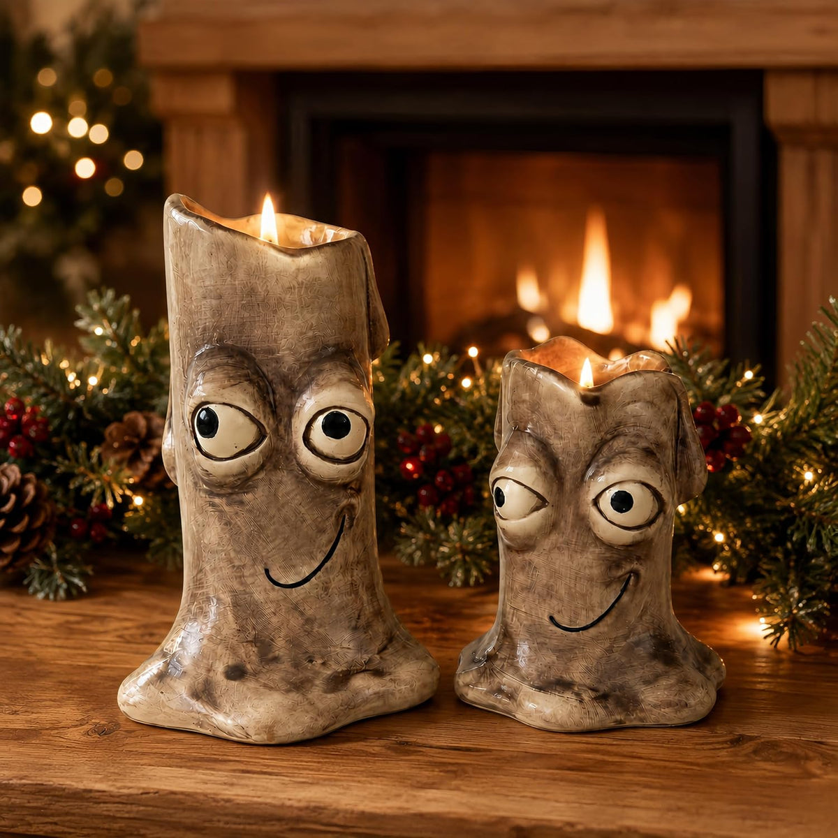 2 PCS Ceramic Candle Holders, Funny Face Decor Set for Home