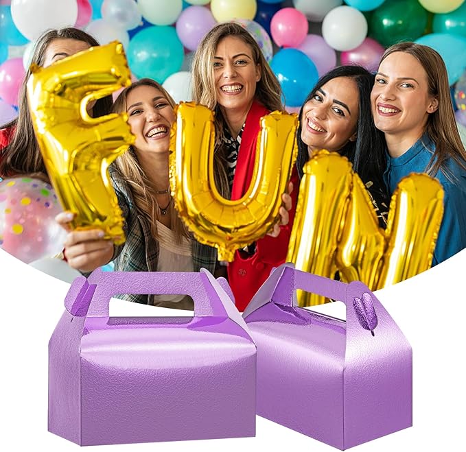 UnicoPak 30 Pack Glossy Purple Gable Treat Boxes, Party Favor Boxes, Gift Boxes for Kids, for Snacks, Candy, Toys, Birthday Party, Wedding, Halloween, Christmas – 6.5x3.5x4 Inches